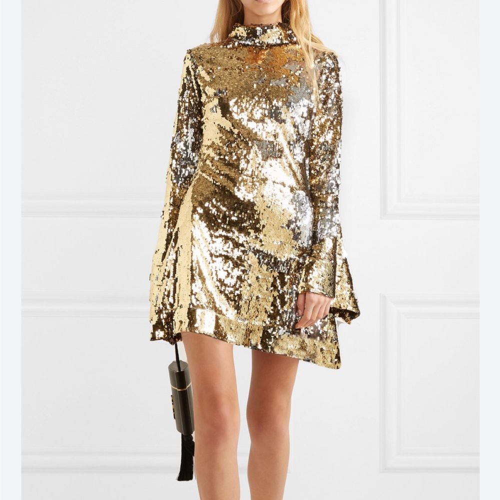 Halpern Silver + Gold Sequin Dress